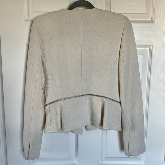 Zara jacket removable Woven Knit Peplum hem cream tweed blazer size Medium - Picture 4 of 10